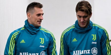 Milik e Vlahovic in allenamento con la Juventus
